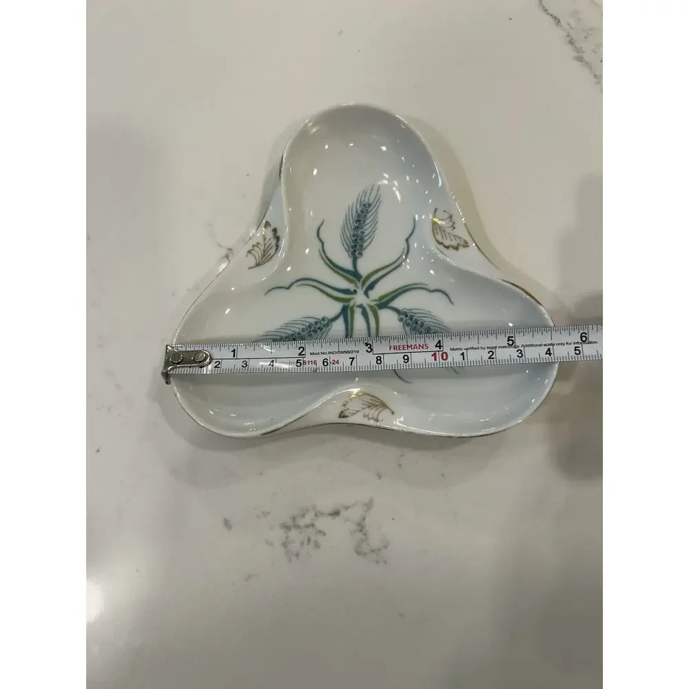 Vtg 1940s Rossetti Hand Painted Trinket Dish 5” Wheat Gold Trim Occupied Japan